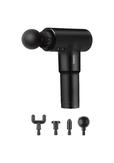 Auhma Amg35 Şarjlı Masaj Tabancası 24w 3 Kademeli Titreşimli Massage Gun 4 Başlıklı Profesyonel Siyah