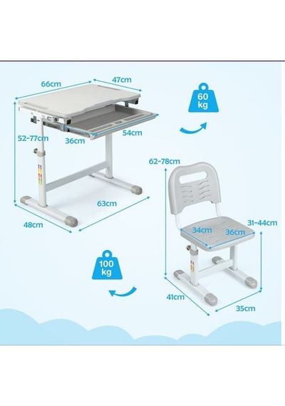 Ayarlanabilir Ergonomik Çocuk Aktivite Masası 3-10 Yaş- Gri