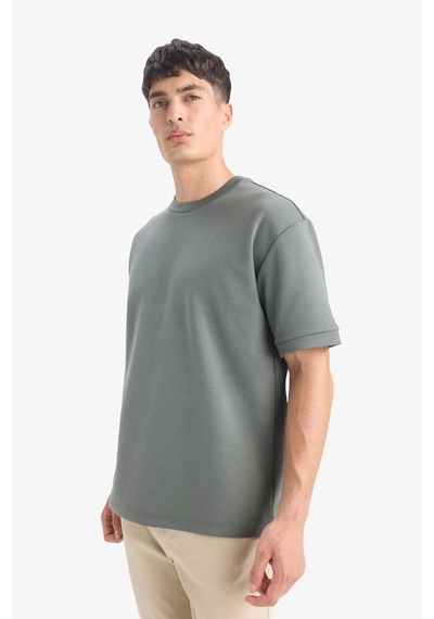 Defacto Oversize Geniş Kalıp Bisiklet Yaka Basic Düz Kısa Kollu Tişört B6494ax25augn826 Yeşil