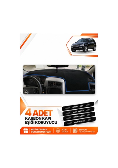Ssangyong Kyron 2005-2012 Uyumlu Ön Torpido Koruma Kılıfı Halısı Örtüsü - Siyah Mavi