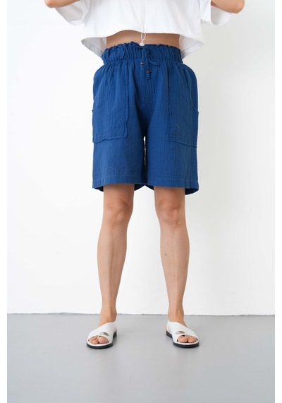 The Voler Müslin Şort Kadın Yüksek Bel Oversize Rahat Kesim Cepli %100 Pamuklu Yazlık Şort Mavi The Voler Müslin Şort Kadın Yüksek Bel Oversize Rahat Kesim Cepli %100 Pamuklu Yazlık Şort Mavi