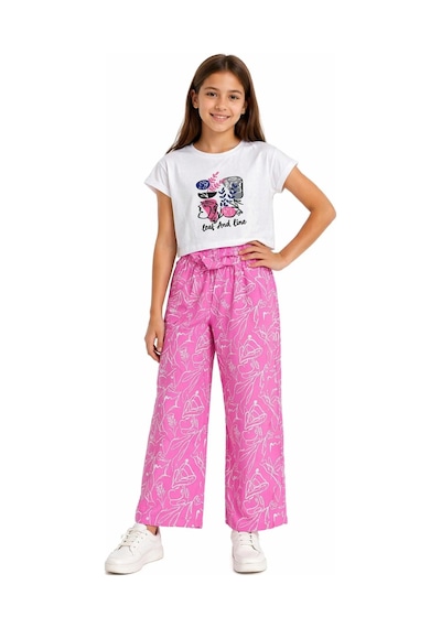 İrem Çocuk Giyim Kız Çocuk Leaf Yazı Desenli Kısa Crop Tişörtlü Bol Paça Pantolonlu Beyaz Renk İkili Takım Beyaz İrem Çocuk Giyim Kız Çocuk Leaf Yazı Desenli Kısa Crop Tişörtlü Bol Paça Pantolonlu Beyaz Renk İkili Takım Beyaz