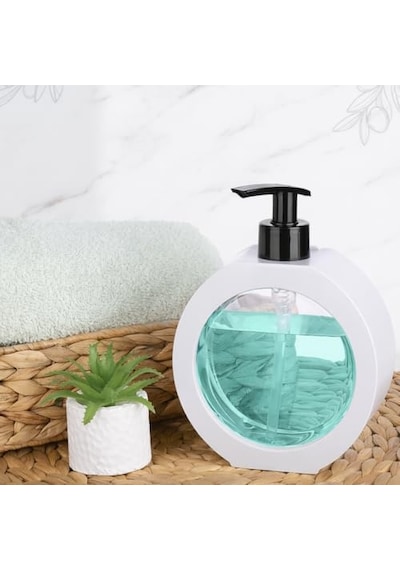 Yuvarlak Şekilli Şık Sıvı Sabunluk & Deterjanlık Sıvı Sabun Haznesi Banyo Sabunluğu Mutfak Deterjanlığı Deterjan Haznesi 350 Ml Beyaz 12 Izgara
