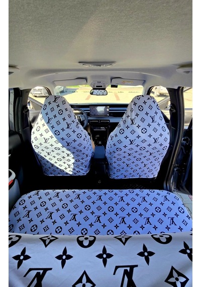 Lv Xl Beyaz Desen Otomobil 3d Baskılı Servis Kılıfı Ön Ve Arka 4parça Takım 1.kalite Likrali Penye Y 1 Takım