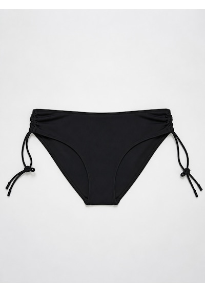 İpli Yan Bağlamalı Desenli Bikini Altı Siyah