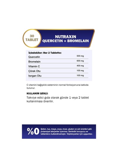 Nutraxin Quercetin + Bromelain 30 Tablet 4'li Paket