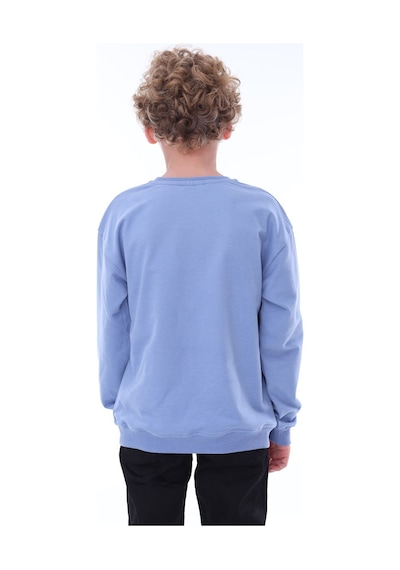 Zuzunga Unisex Basic Düz Mavi Renk %100 Pamuk Sweatshirt 2-11 Yaş