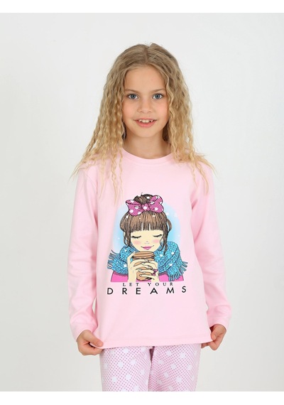 Kız Çocuk Uzun Kollu %100 Pamuklu Pijama Takımı Let Your Pembe