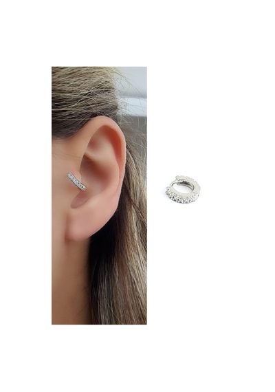 Zirkon Taş Detaylı 925ayar Gümüş Üzerine Altın Kaplama Helis Tragus Kıkırdak Halka Piercing Gümüş