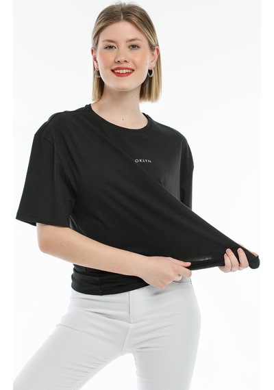 Superlife Süperlife Kadın Bisiklet Yaka Standart &regular Fit Brookyln Baskılı Tişort Spr21yk27 Black