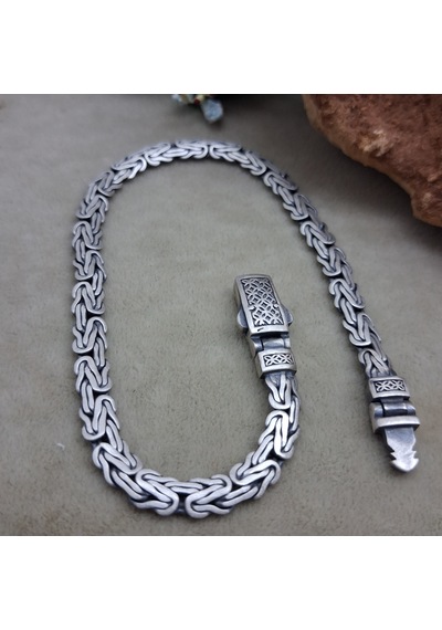 Gümüş Bileklik 925 Ayar Balık Sırtı Kral Model Zincirli Özel Üretim Kutu Kilitli Bileklik