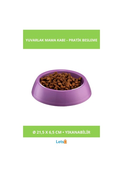 Mikopet Büyük Yuvarlak Dayanıklı Yıkanabilir Mama Kabı Mor Mavi Yeşil Pembe