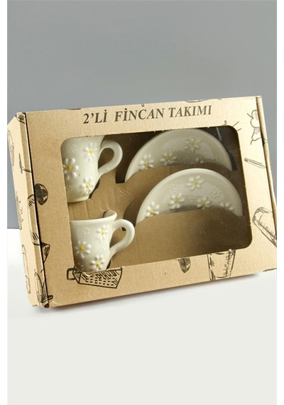 Papatya Desenli Seramik İkili Fincan Takımı Diğer