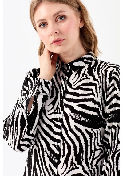 Esswaap Zebra Desenli Tunik Ekru Krem