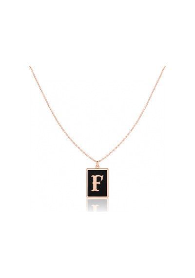 Plaka Harf Gümüş Kolye - Rose Rose Gold