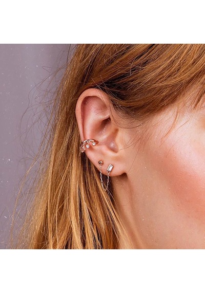 Kuyumcudukkani Çift Özellik Kullanımlı Baget Taşlı Trend "ear Cuff"küpe-31146-w-w Beyaz