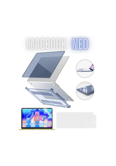 Macbook Neo 13 İnç A3404 Uyumlu Şeffaf Kılıf Ekran Ve Klavye Koruyucu Set Kristal Parlak Kapak Lacivert