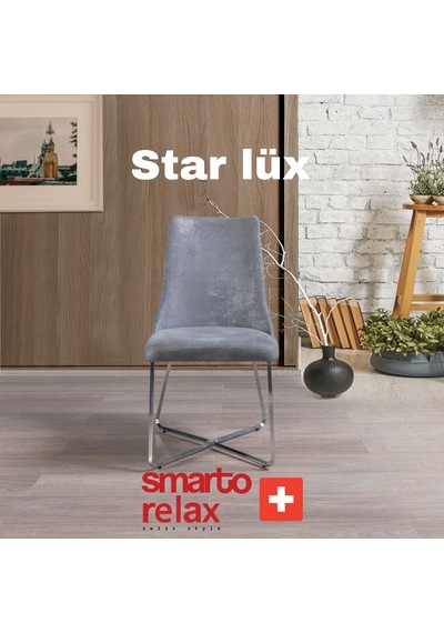 Smarto Relax Star Lüx 2'li Yemek Masası Sandalye Seti - Metal Ayaklı, Gri Kumaş Gri