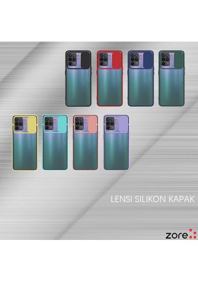 Noktaks - Oppo Uyumlu Oppo Reno 5 Lite - Kılıf Slayt Sürgülü Arkası Buzlu Lensi Kapak - Siyah
