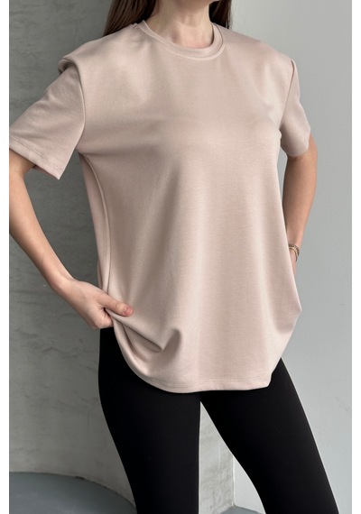 Balenbi Kadın Modal Bisiklet Yaka Basic Yarım Kollu T-shirt 1211 Bej