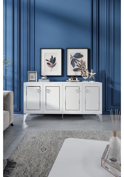 TREND KONSOL MDF MEBRAN KAPAK BEYAZ GÜMÜŞ