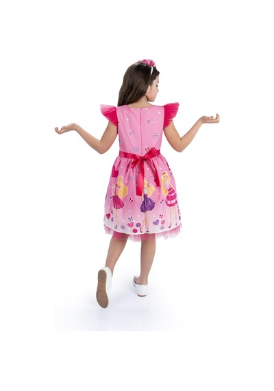 Pembe Barbie Taçlı Kız Çocuk Doğum Günü Parti Elbisesi-pembe Pembe