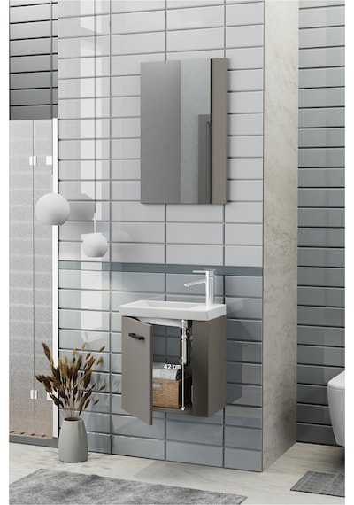 Biani Minila 45 cm Banyo Dolabı,Seramik Lavabolu, Aynalı,Lavabo Dahil,Mdf,Latte Biani Minila 45 cm Banyo Dolabı,Seramik Lavabolu, Aynalı,Lavabo Dahil,Mdf,Latte