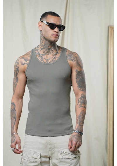 Slim Fit Kaşkorseli Esnek Düz Erkek Sporcu Atlet Haki