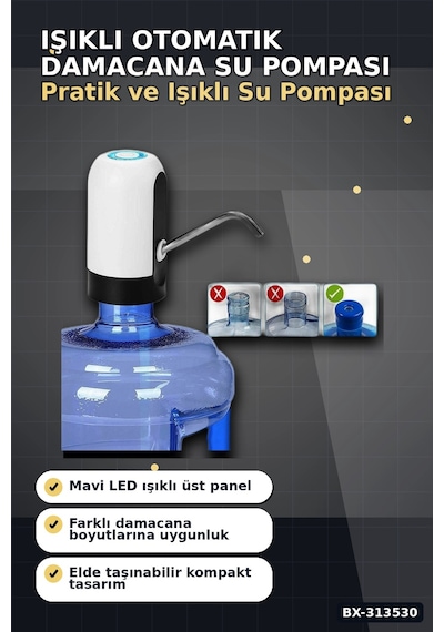 Şarjlı 304 Paslanmaz Çelik Damacana Su Pompası - Usb Şarjlı Otomatik Sebil, Mutfak İçin Bx-313530 Renkli