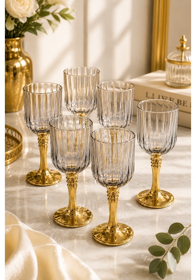 6 Lı Gold Kaplama Cam Kahve Yanı Su Bardağı Sunum Bardak 75ml