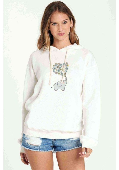 Kawaii Baby Elephants 2 Baskılı Beyaz Kadın Kapşonlu Sweatshirt
