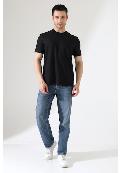 Erkek Fitilli Slim Fit Bisiklet Yaka Düz Renk T-shirt Siyah
