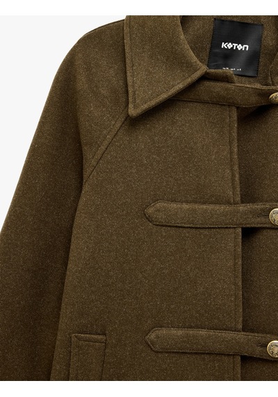 Koton Uzun Kollu Oversize Kaşe Kaban Napolyon Kapama Detaylı Haki 7wak00228ew