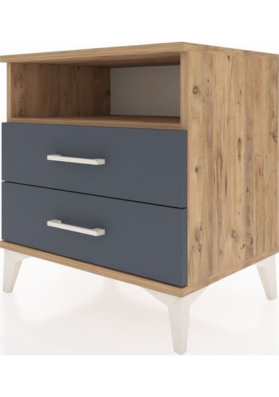 Hyperion Komodin Tek Raflı 2 Çekmeceli 60x44x64 Çam-antrasit Çam
