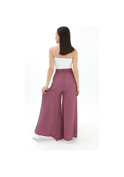 Wpr Geniş Kemerli Bol Paça Düz Keten Kadın Pantolon - Lila-lila Lila Wpr Geniş Kemerli Bol Paça Düz Keten Kadın Pantolon - Lila-lila Lila