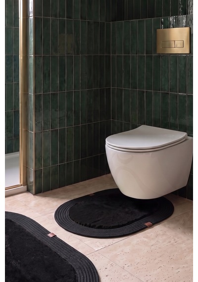 Banyo Paspası Takımı 60x100+40x60 Cm Düz Siyah & Siyah
