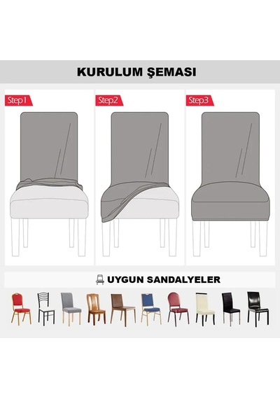 Bumedo Bambu Nano Kumaş Likralı Yıkanabilir 6'li Sandalye Kılıfı Lastikli Sandalye Örtüsü 6adet Krem Genel