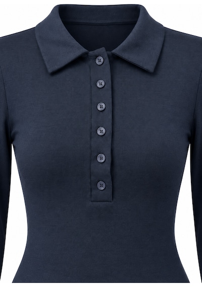 Mixray 2246 Kadın Polo Yaka Düğmeli Uzun Kollu Slim Fit Bluz Lacivert
