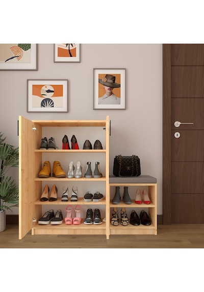 Asra Trend Puflu Ayakkabılık A-22 %100 MDF Minderli Geniş Portmanto Safir Meşe