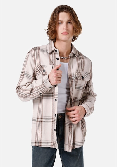Colin's Colins Comfort Fit Shirt Neck Ekoseli Erkek Bej Uzun Kol Gömlek Cl1066796 Q1.v1 Beı Bej