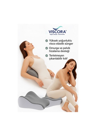 Vıscora Ortopedik Vücut Destek Minderi Space Memory Foam -yıkanabilir Kılıf Ofis/ev/yatak Gri