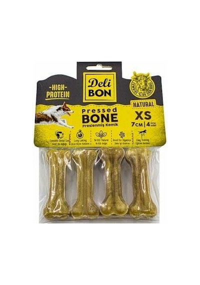 Delibon Deri Press Köpek Kemik 7 Cm Xs Boy 4'lü Paket Naturel