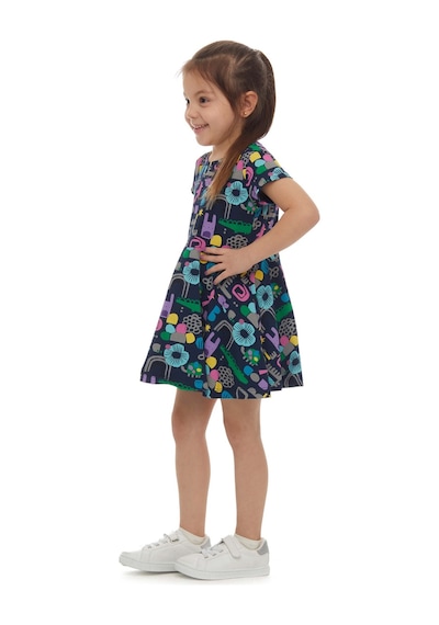 Lovetti Kız Çocuk Cutouts Animal Desen Kısa Kol Kloşe Etek Elbise 5910-92 Beyaz