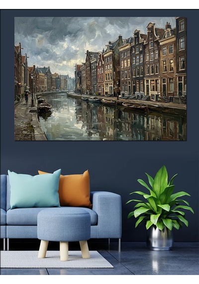 Amsterdam Kanalları Ve Tarihi Evler Dekoratif Kanvas - Mdf Ahşap Tablo