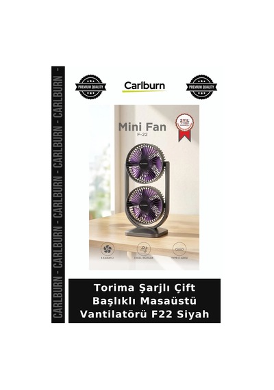 Premium Torima Şarjlı Çift Başlıklı Masaüstü Vantilatörü F22 Siyah Cihaz Bireysel Fonksiyonel