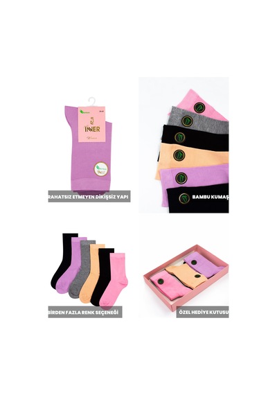 Just Inner Kadın 6 Lı Bambu Çorap Yazlık Hafif Ve Rahat 21100 Renkli
