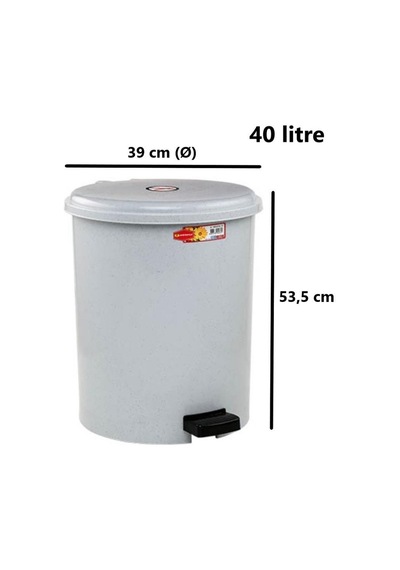 Omnipazar Sy-4219 Gri Pedallı Yuvarlak Çöp Kovası İç Kovalı 40 Litre Gri