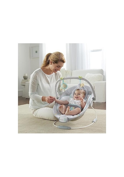 Ingenuity Rahatlatıcı Ana Kucağı Bebek Koltuğu, Sesler Ve Titreşimler, 0-6 Ay, 9 Kg'a Kadar - Morrison, Fil/aslan Oyuncaklı Gri/mavi