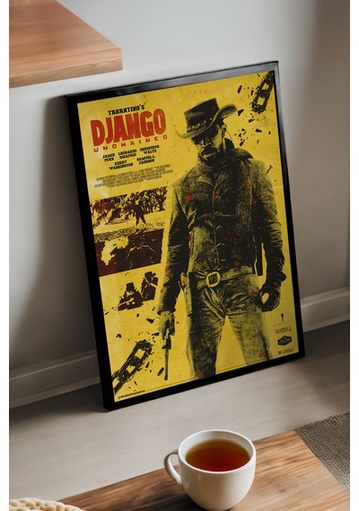 Django Unchained Siyah Ahşap Çerçeveli Poster, Film Duvar Tablosu