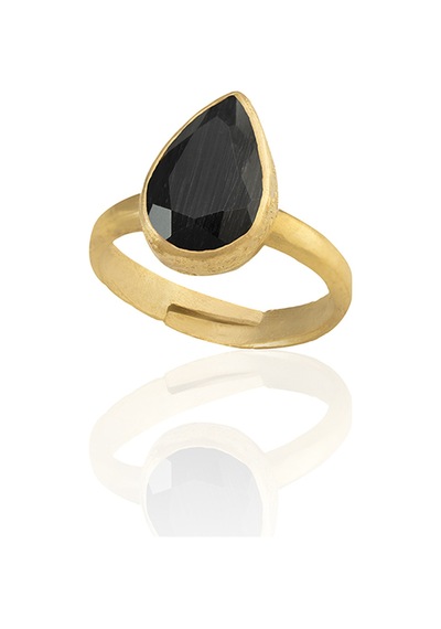 Kadir Jewellery 22 Ayar Altın Kaplama Zirkon Taşlı Ayarlanabilir Kadın Moda Yüzük Siyah